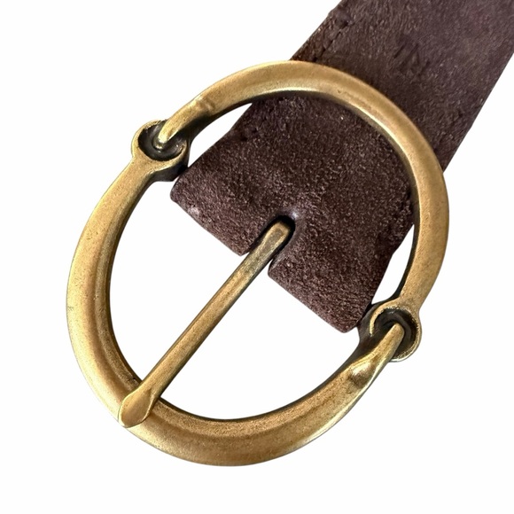 Lauren Ralph Lauren Brown Suede Gold Buckle Belt Size Medium - Picture 2 of 8